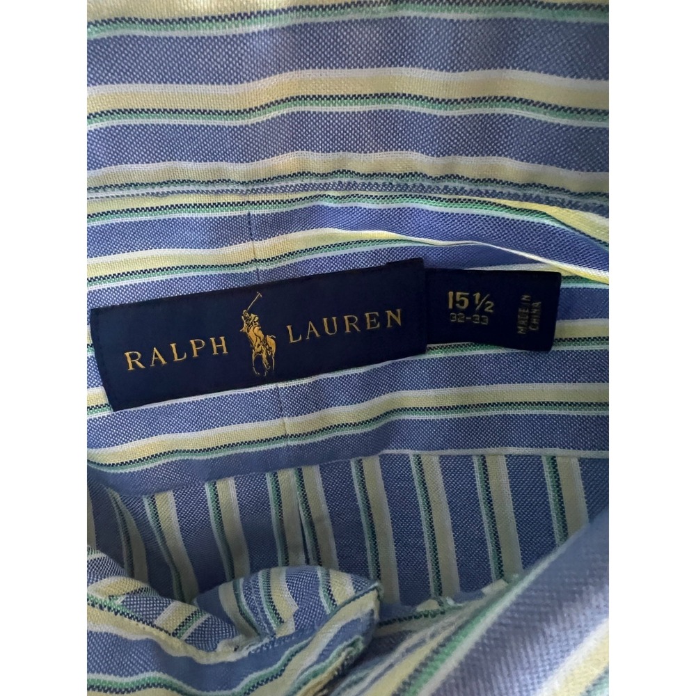 POLO Ralph Lauren Men's Shirt 15.5-32/33 Button Up Blue Yellow Green Stripe - Picture 5 of 6
